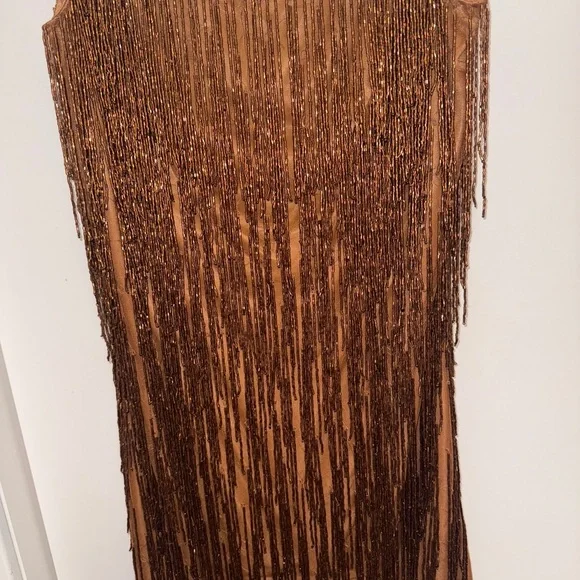NWOT Mac Duggal 5934 Copper Brown Embellished Beaded Fringe Dress Size 12 - Picture 7 of 11